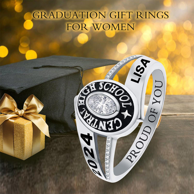 Picture of Custom Graduation Ring with Birthstone | Personalised College Ring with Name | Nice Graduation Gift