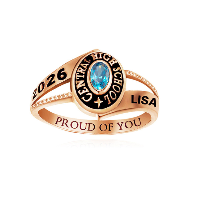 Picture of Custom Graduation Ring with Birthstone | Personalised College Ring with Name | Nice Graduation Gift