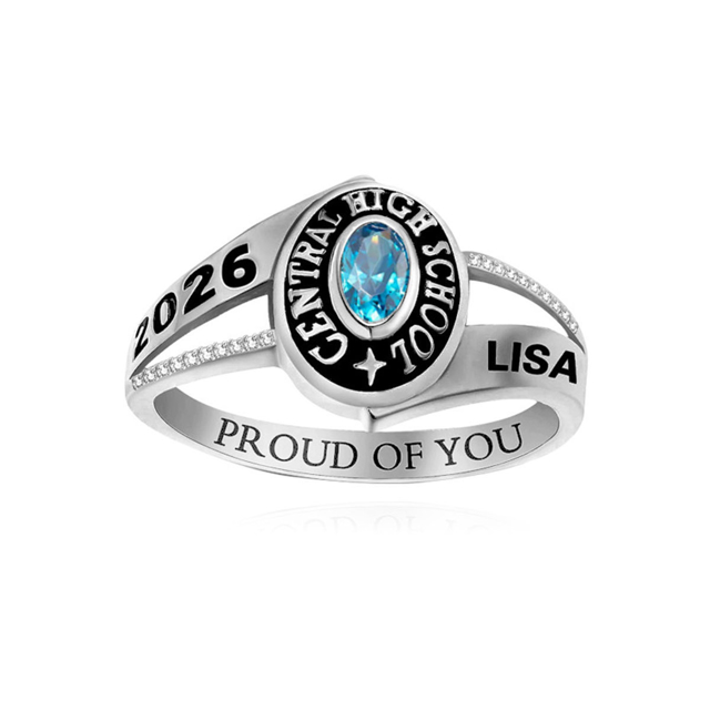 Picture of Custom Graduation Ring with Birthstone | Personalised College Ring with Name | Nice Graduation Gift