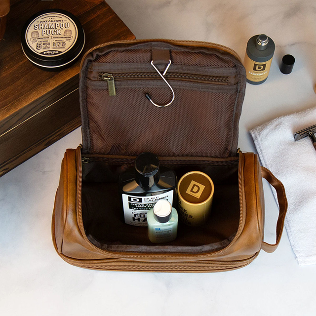 Picture of Custom Double Layer Leather Men Toiletry Bag | Personalized Groomsmen Gifts | Travel Bag for Dad