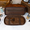 Picture of Custom Double Layer Leather Men Toiletry Bag | Personalized Groomsmen Gifts | Travel Bag for Dad