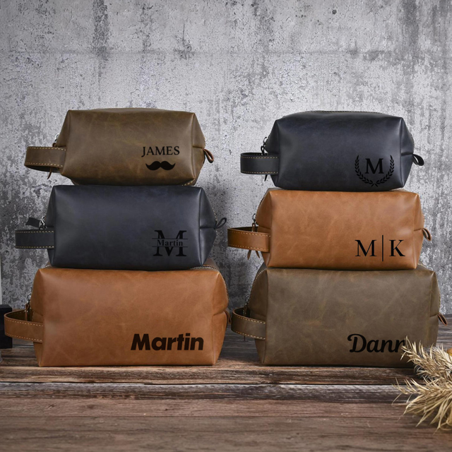 Picture of Custom Leather Toiletry Bag | Travel Bag for Men | Personalized Father's Day Gifts