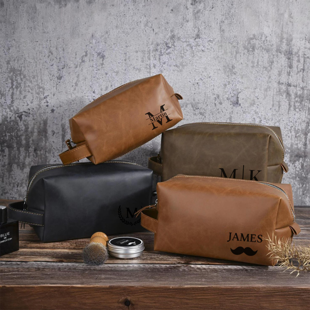 Picture of Custom Leather Toiletry Bag | Travel Bag for Men | Personalized Father's Day Gifts
