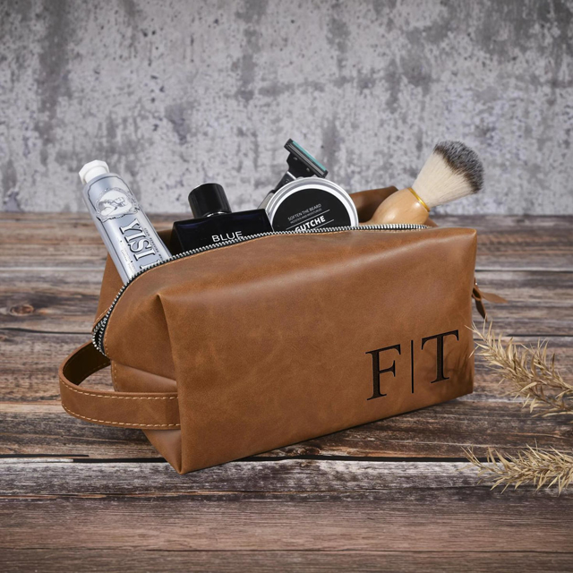 Picture of Custom Leather Toiletry Bag | Travel Bag for Men | Personalized Father's Day Gifts
