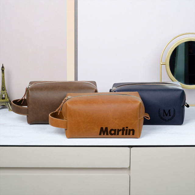 Picture of Custom Leather Toiletry Bag | Travel Bag for Men | Personalized Father's Day Gifts