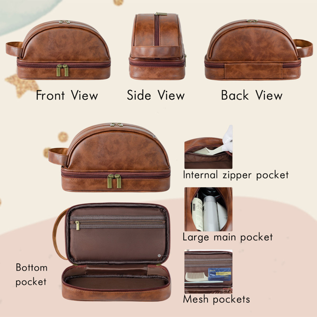 Picture of Custom Double Layer Leather Toiletry Bag for Men | Personalized Groomsmen Gifts | Gift for Father