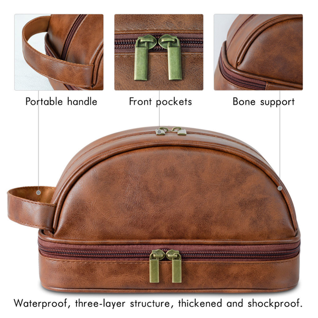 Picture of Custom Double Layer Leather Toiletry Bag for Men | Personalized Groomsmen Gifts | Gift for Father