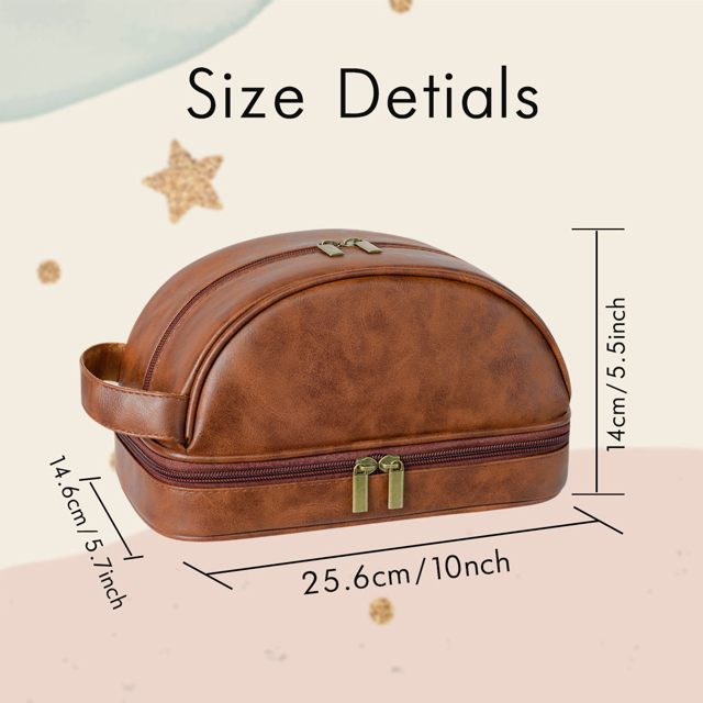 Picture of Custom Double Layer Leather Toiletry Bag for Men | Personalized Groomsmen Gifts | Gift for Father