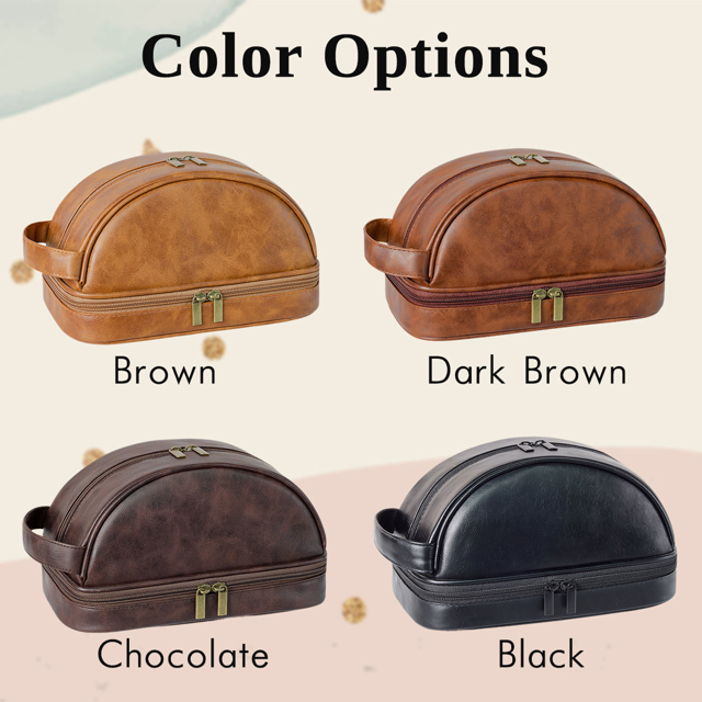 Picture of Custom Double Layer Leather Toiletry Bag for Men | Personalized Groomsmen Gifts | Gift for Father