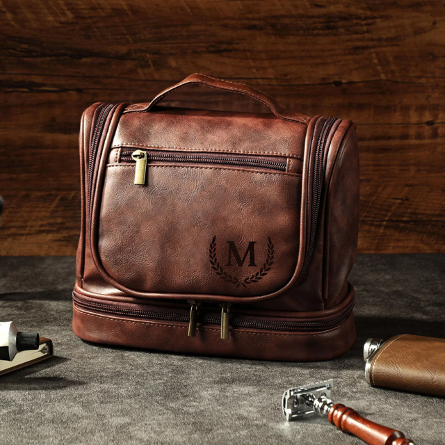 Picture of Custom Large Capacity Leather Men Toiletry Bag | Personalized Groomsmen Gifts | Travel Bag For Men