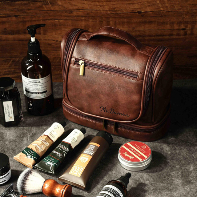 Picture of Custom Large Capacity Leather Men Toiletry Bag | Personalized Groomsmen Gifts | Travel Bag For Men