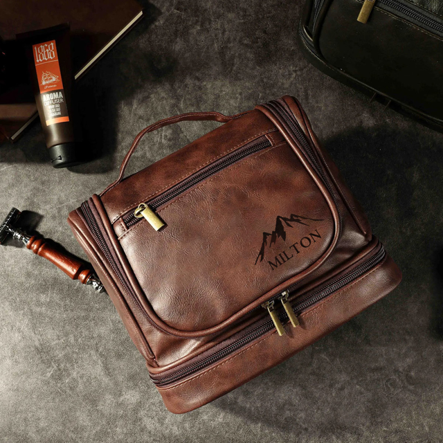 Picture of Custom Large Capacity Leather Men Toiletry Bag | Personalized Groomsmen Gifts | Travel Bag For Men