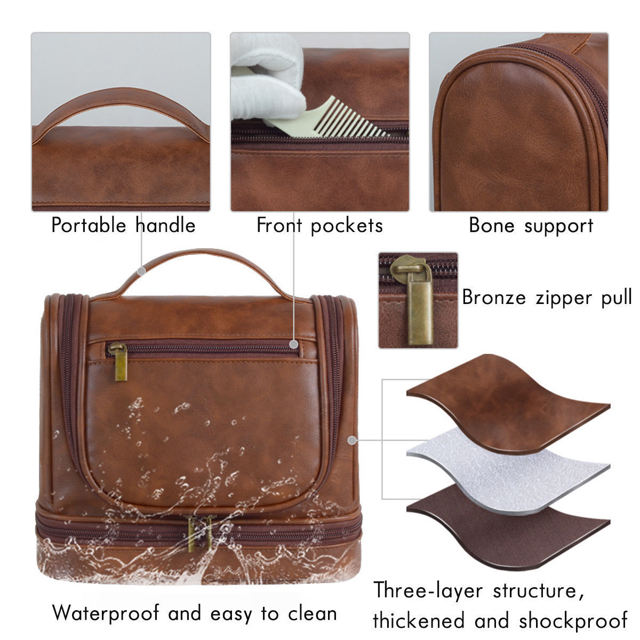 Picture of Custom Large Capacity Leather Men Toiletry Bag | Personalized Groomsmen Gifts | Travel Bag For Men