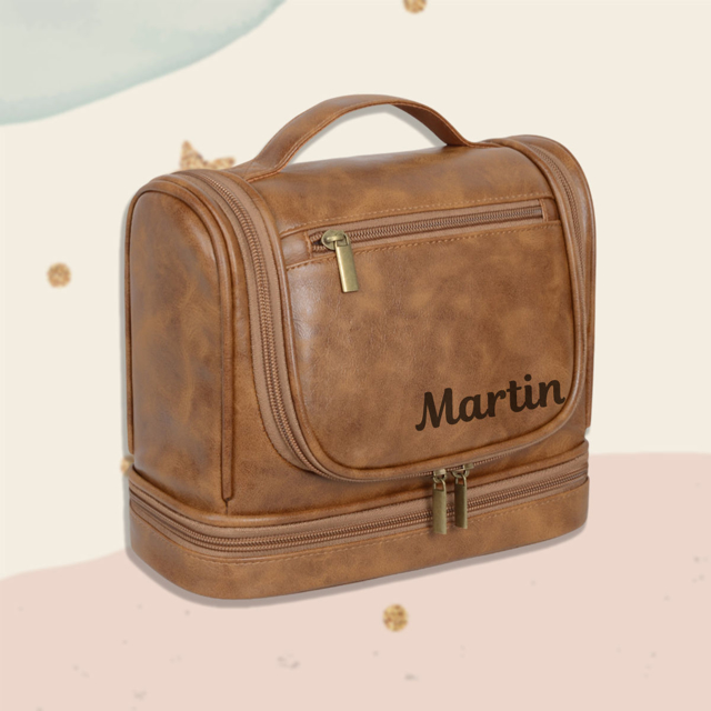 Picture of Custom Large Capacity Leather Men Toiletry Bag | Personalized Groomsmen Gifts | Travel Bag For Men