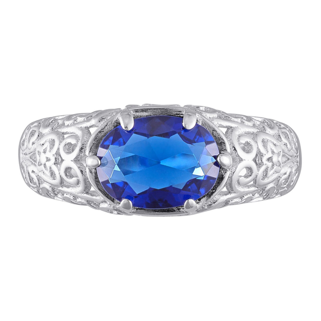 Picture of Gold 925 Sterling Oval Birthstone Class Ring With Filigree Hidden Year | Custom Graduation Ring
