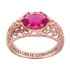 Picture of Gold 925 Sterling Oval Birthstone Class Ring With Filigree Hidden Year | Custom Graduation Ring