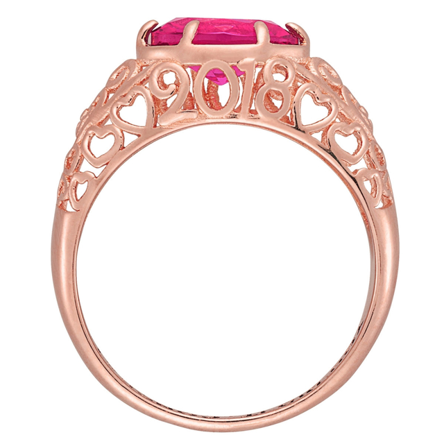 Picture of Gold 925 Sterling Oval Birthstone Class Ring With Filigree Hidden Year | Custom Graduation Ring