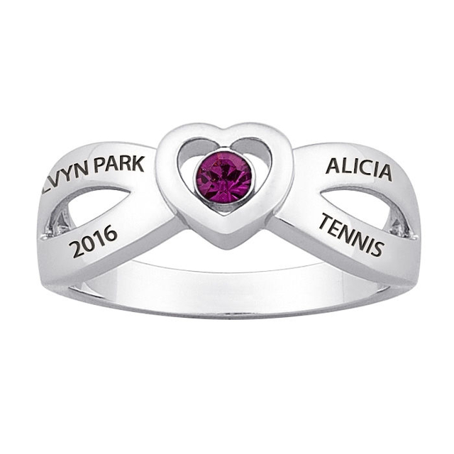 Picture of Ladies Sterling Silver Cross Over Heart Class Ring | Custom Graduation Ring
