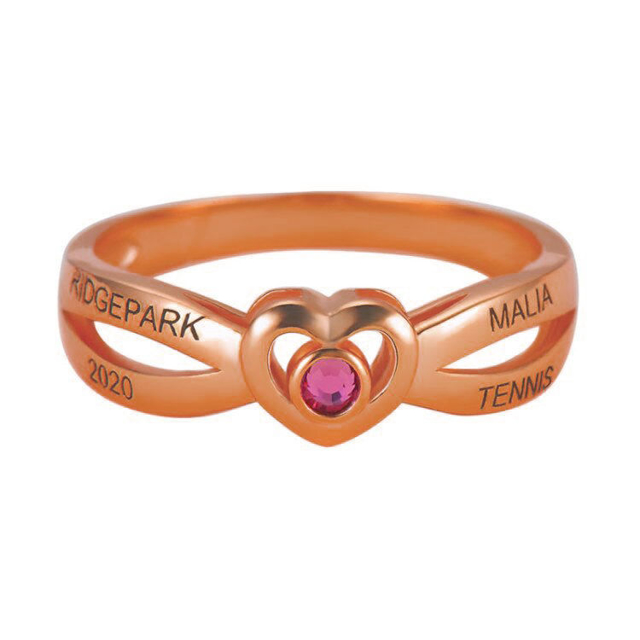 Picture of Ladies Sterling Silver Cross Over Heart Class Ring | Custom Graduation Ring