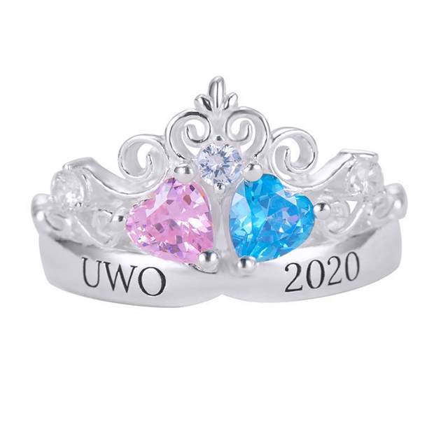 Picture of Engravable Double Heart Gemstone Tiara Graduation Ring with Accents | Graduation Gift