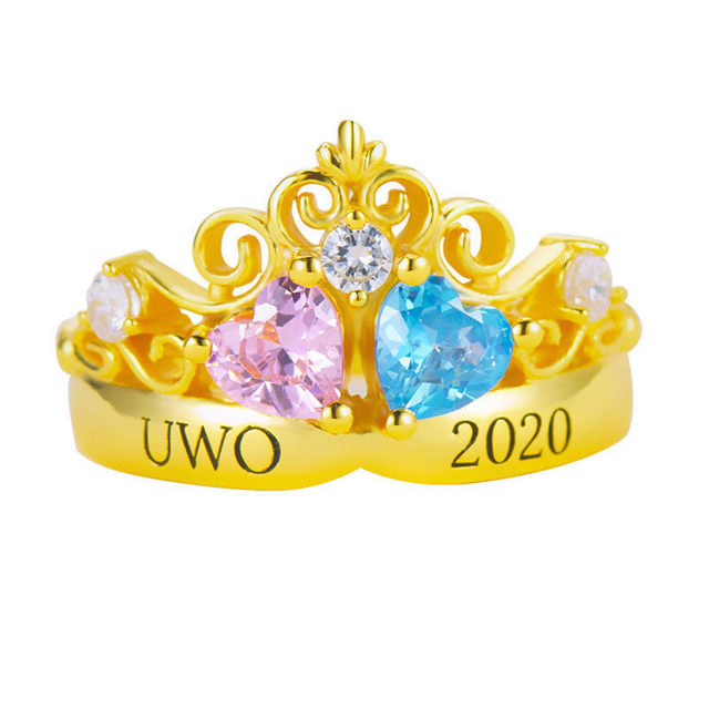 Picture of Engravable Double Heart Gemstone Tiara Graduation Ring with Accents | Graduation Gift