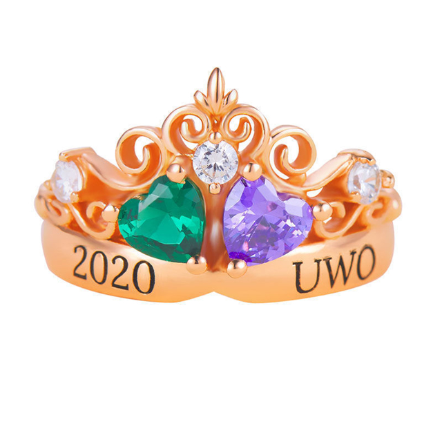 Picture of Engravable Double Heart Gemstone Tiara Graduation Ring with Accents | Graduation Gift