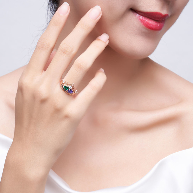 Picture of Engravable Double Heart Gemstone Tiara Graduation Ring with Accents | Graduation Gift