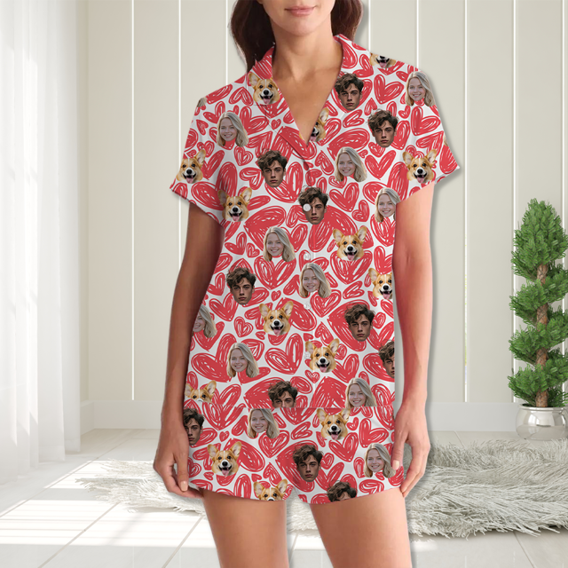 Picture of Custom Face Pajamas Full Set Short Sleeves | Personalised Summer Pajamas Unisex Set