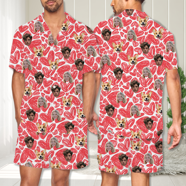 Picture of Custom Face Pajamas Full Set Short Sleeves | Personalised Summer Pajamas Unisex Set