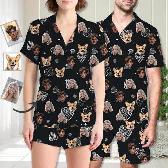 Picture of Custom Face Pajamas Full Set Short Sleeves | Personalised Unisex Pajamas Set for Summer