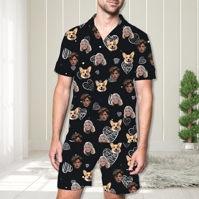 Picture of Custom Face Pajamas Full Set Short Sleeves | Personalised Unisex Pajamas Set for Summer