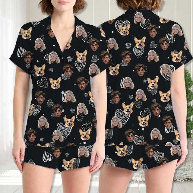 Picture of Custom Face Pajamas Full Set Short Sleeves | Personalised Unisex Pajamas Set for Summer