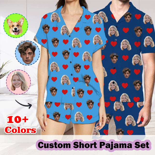 Picture of Custom Short Sleeves Faces Pajamas Full Set | Personalised Unisex Summer Day Pajamas