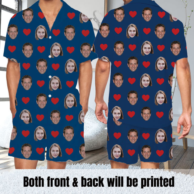 Picture of Custom Short Sleeves Faces Pajamas Full Set | Personalised Unisex Summer Day Pajamas