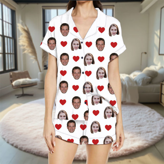Picture of Custom Short Sleeves Faces Pajamas Full Set | Personalised Unisex Summer Day Pajamas