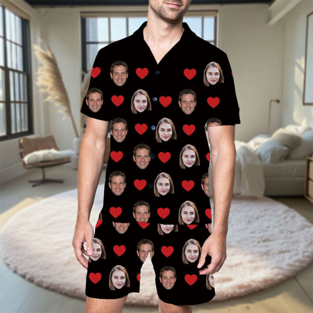 Picture of Custom Short Sleeves Faces Pajamas Full Set | Personalised Unisex Summer Day Pajamas