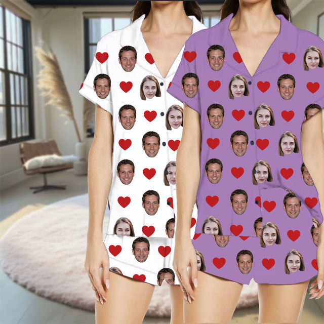 Picture of Custom Short Sleeves Faces Pajamas Full Set | Personalised Unisex Summer Day Pajamas