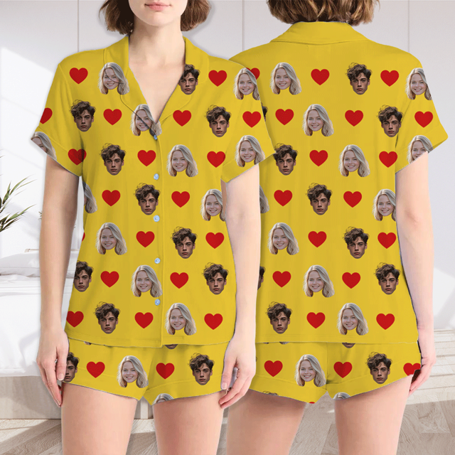 Picture of Custom Short Sleeves Faces Pajamas Full Set | Personalised Unisex Summer Day Pajamas