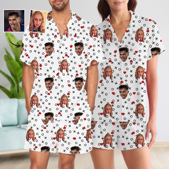 Picture of Custom Summer Day Couple Pajamas | Full Set Pajama with Short Sleeves - Personalised Unisex Pajama Set
