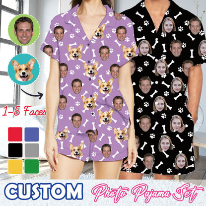 Picture of Custom Summer Day Face Pajamas Full Set | Personalised Unisex Pajama Set with Short Sleevies