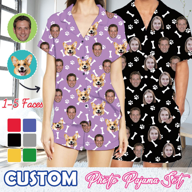Picture of Custom Summer Day Face Pajamas Full Set | Personalised Unisex Pajama Set with Short Sleevies