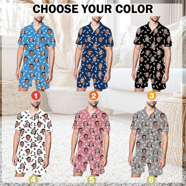 Picture of Custom Summer Day Face Pajamas Full Set | Personalised Unisex Pajama Set with Short Sleevies