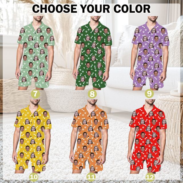Picture of Custom Summer Day Face Pajamas Full Set | Personalised Unisex Pajama Set with Short Sleevies