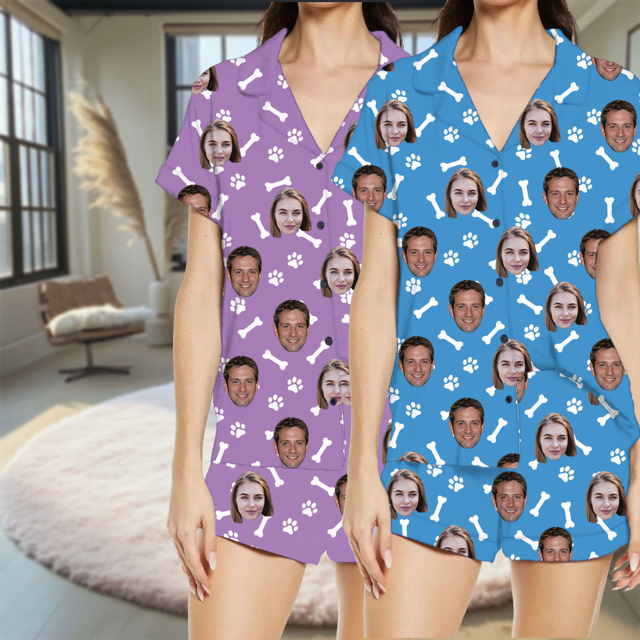 Picture of Custom Summer Day Face Pajamas Full Set | Personalised Unisex Pajama Set with Short Sleevies