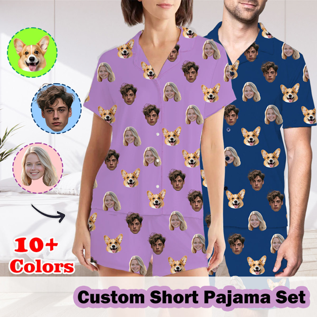 Picture of Custom Short Sleeves Face Pajamas Full Set | Personalised Unisex Summer Day Pajama Set