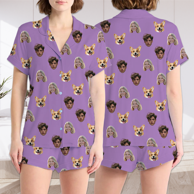 Picture of Custom Short Sleeves Face Pajamas Full Set | Personalised Unisex Summer Day Pajama Set