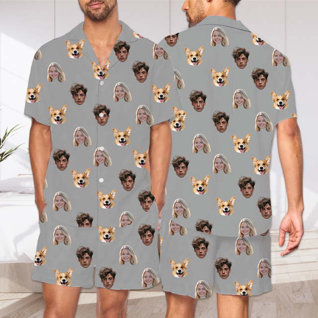 Picture of Custom Short Sleeves Face Pajamas Full Set | Personalised Unisex Summer Day Pajama Set