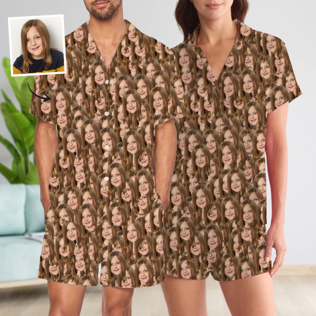 Picture of Custom Summer Day Pajamas | Full Set Pajamas with Short Sleeves | Personalized Unisex Pajama Sets