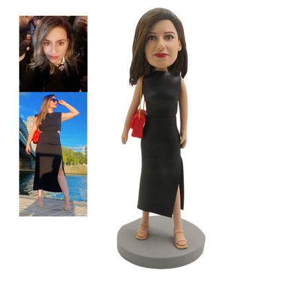 Picture of Custom Bobbleheads:  Woman in Black Dress| Personalized Bobbleheads for the Special Someone as a Unique Gift Idea｜Best Gift Idea for Birthday, Christmas, Thanksgiving etc.
