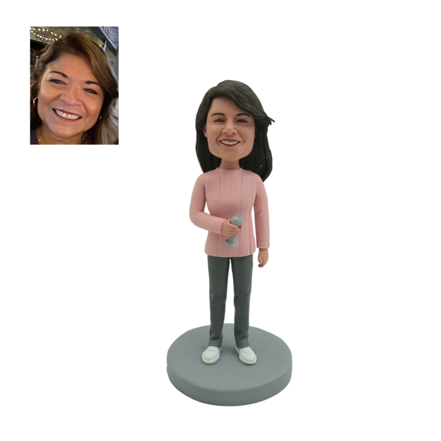 Picture of Custom Bobbleheads:  Woman holding wine | Personalized Bobbleheads for the Special Someone as a Unique Gift Idea｜Best Gift Idea for Birthday, Christmas, Thanksgiving etc.